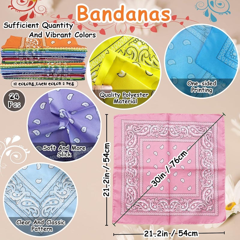 TFengfly 24 Pack Paisley Bandanas Bulk Unisex Cowboy Bandanas Head Scarf Necktie Face Cover - Image 2